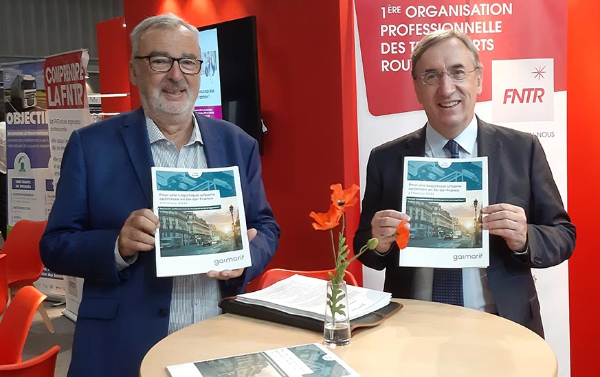 la FNTR Île-de-France a organisé la remise du Livre Blanc de la Logistique urbaine à M. Jean-Michel Genestier, Maire du Raincy, Vice-Président du Grand Paris Grand Est en charge du développement économique, et Conseiller délégué de la Métropole du Grand Paris, par M. Jean-Pierre Gaumet, Président du Gatmarif.